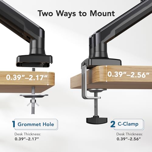 HUANUO Dual Monitor Mount for 2 Monitors up to 32 inches, Each Arm Holds Max 22lbs, Dual Monitor Stand with Gas Spring System, Height-Adjustable/Tilt/Swivel/Rotate, VESA Standard 75mm or 100mm