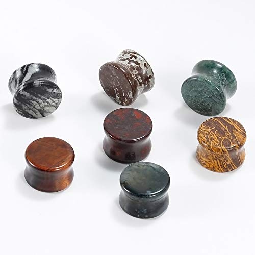 COOEAR 14PC 7 Pairs Stone Ear Plugs Double Flare Saddle Stretching Gauges Expander Stretchers 2G(6mm)-5/8"(16mm)