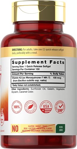 Carlyle Vitamin K2 MK7 100 mcg | 150 Softgels | Non-GMO, Gluten Free Supplement