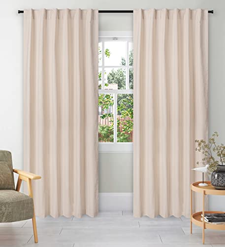 Limecasa,Farmhouse Curtain in Linen 50x84 Natural, Linen Cotton Curtains, 2 Panels Tab Top Curtains, Room Darkening Drapes, Curtains for Bedroom, Curtains for Living Room, Natural Curtain Set of 2