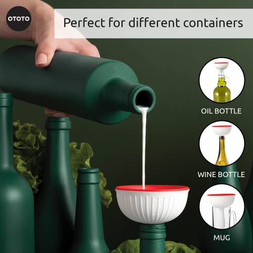 OTOTO Mushroom - Foldable Small Kitchen Funnel with Wide Mouth for Jars. Bottle Liquid Transfer - Silicone, 100% Food Safe, BPA Free, Dishwasher Safe