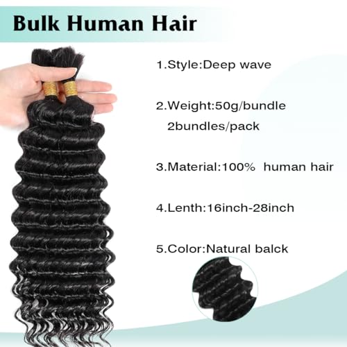 Human Braiding Hair for Boho Braids Deep Wave Bulk Human Hair Highlight 4/30 Brazilian Virgin Curly Human Hair Extension Wet and Wavy Micro Human hair Braiding Hair 2 Bundles/Pack 100g(26inch)