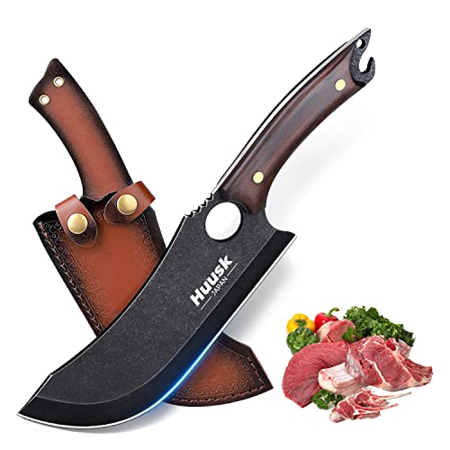 Huusk Japan Knife, Hand Forged Meat Cleaver Knives Japanese Cooking Black Butcher Knife for Meat Cutting Full Tang Cleaver Knife for Kitchen, Camping Thanksgiving Christmas Gifts