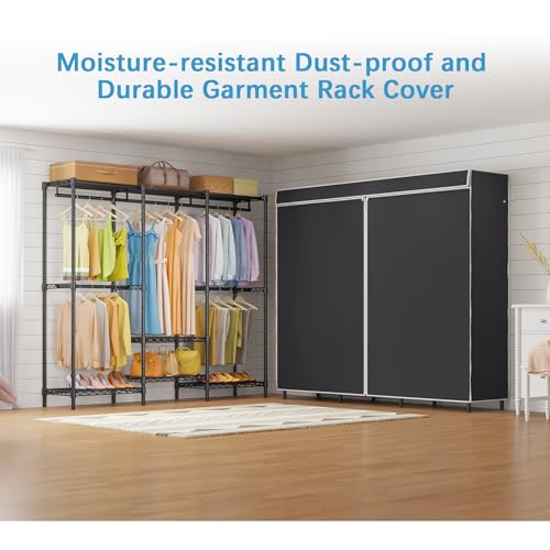 VIPEK V5C SE Garment Rack Wardrobe Closet, Heavy Duty Clothes Rack with Adjustable Shelves and Black Upgraded Polyester Cover, Black Metal Clothing Storage Organizer for Bedroom, 70.1" Lx17.3 Wx76.4 H
