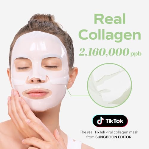 SUNGBOON EDITOR Deep Collagen CICA Teatree Soothing Overnight Mask 37gx4ea | The real collagen 2,160,000ppb | Facial Hydrogel Masks with low molecular weight collagen for elasticity and soothing