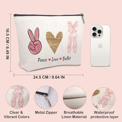 OkiyiD Ballet Dance Makeup Bag for Girl, Ballerina Gifts Cosmetic Travel Bags, Dance Recital Gifts for Girls, Birthday Friendship Team Gifts Travel Case Accessories for Dance Lover