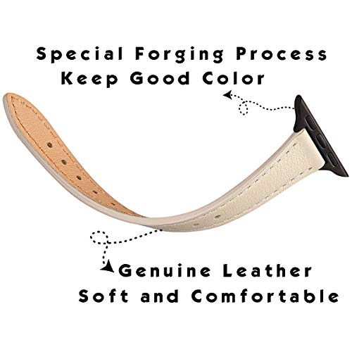 STIROLL Slim Leather Bands Compatible with Apple Watch Band 38mm 40mm 41mm 42mm 44mm 45mm 49mm,Top Grain Leather Watch Thin Wristband for iWatch Ultra SE Series 9/8/7/6/5/4/3/2/1(Brown with Rose Gold)