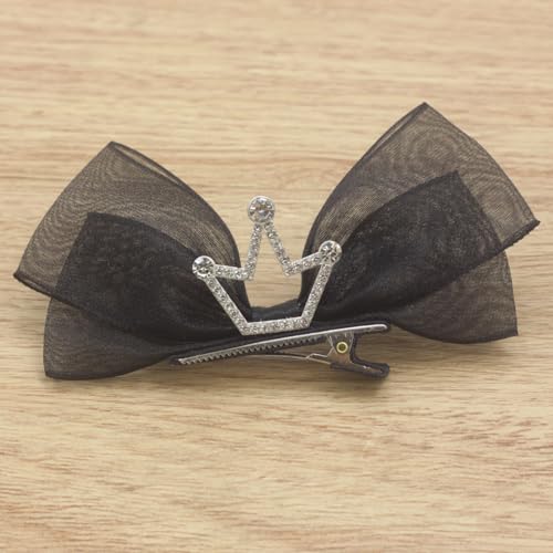 Small Black Orgenza Ribbon Layered Bow Hair Clips -2Pcs