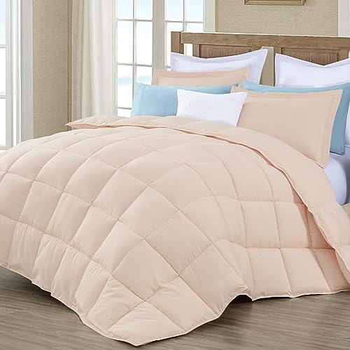 Chezmoi Collection 3-Piece Blush Comforter Set Queen Size - 110GSM Peach Skin Microfiber Polyester - Lightweight All Season Down Alternative Comforter - Box Stitch Duvet Insert with Corner Tabs