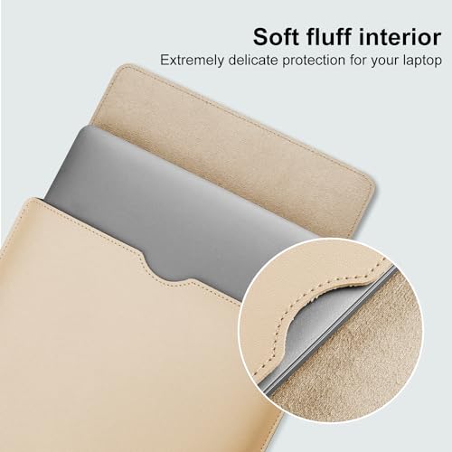 Minimalist Style PU Leather Laptop Sleeve for 2023 MacBook Air 15 inch A2941 M2 Chip, Inner Soft Fluff Thickened Padded Portable Travelling Notebook Bag Case (Beige)