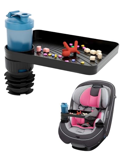 SEVEN SPARTA Car Seat Tray for Kids Toddler Travel with Soft Rubber Base, Rotatable and Removable Cup Holder Snack Tray for Food Color and Play for Family Road Trip Essentials (1, Large Base)