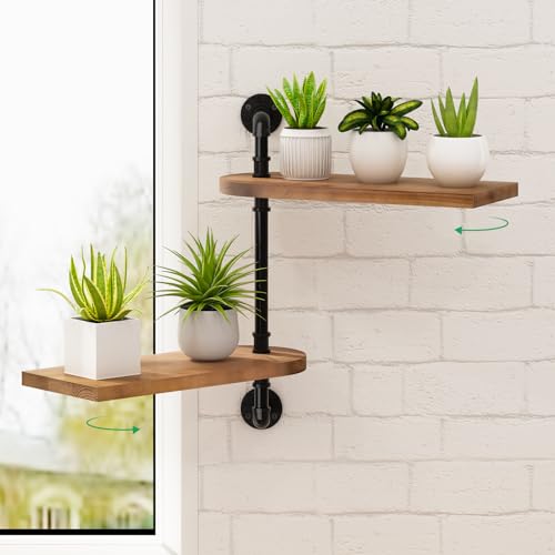 Window Rotating Plant Shelf - 2-Tier Wooden Indoor Plant Stand, 16 inches for Optimal Light Exposure, Wooden Window Shelf for Small Spaces - Ideal for Growing Herbs, Flower Pot Organizer and Storage