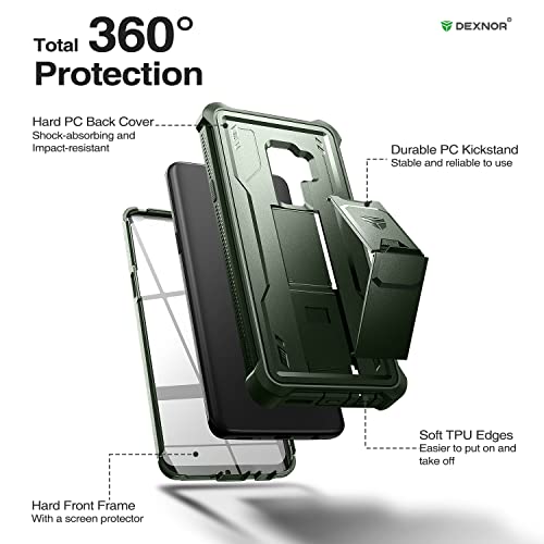 Dexnor for Samsung Galaxy S9+ Plus Case, [Built in Screen Protector and Kickstand] Heavy Duty Military Grade Protection Shockproof Protective Cover for Samsung Galaxy S9 Plus Army Green
