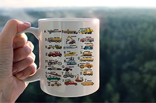 kunlisa Colorful Alphabet Mug Cup,Cartoon Construction Truck Ceramic Mug-11oz Coffee Milk Tea Mug Cup,Gifts For Kids Teens Toddlers Boys,Construction Truck Lovers Gifts