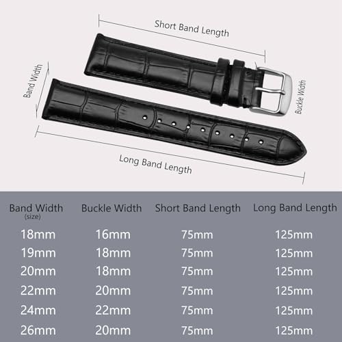 BISONSTRAP Watch Bands 20mm, Alligator Embossed Leather Watch Straps, Black with Silver Buckle