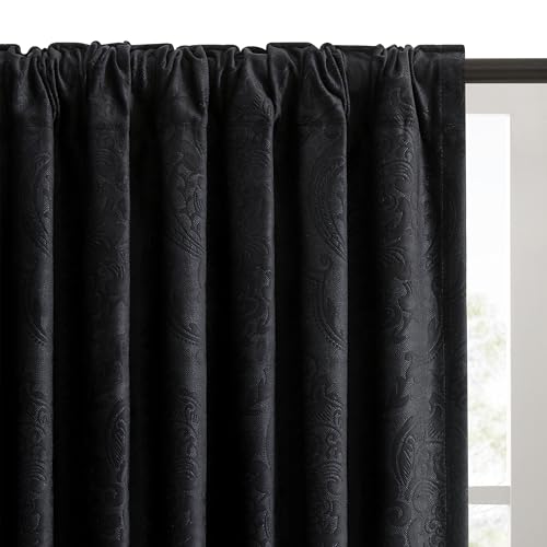 GIGIZAZA Blush Pink Velvet Curtains 63 Inch Long for Living Room,2 Panels Luxury Boho Drapes Flower Embossed Blackout Window Curtain for Living Room Back Tab Thermal for Bedroom
