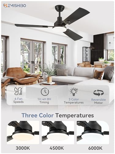 ZMISHIBO 52 Inch Ceiling Fan with Light, 3 Blade LED Ceiling Fans with Remote, Quiet Reversible DC Motor, Dual Finish Blades, Farmhouse Ceiling Fans for Indoor&Outdoor, Bedroom, Kitchen