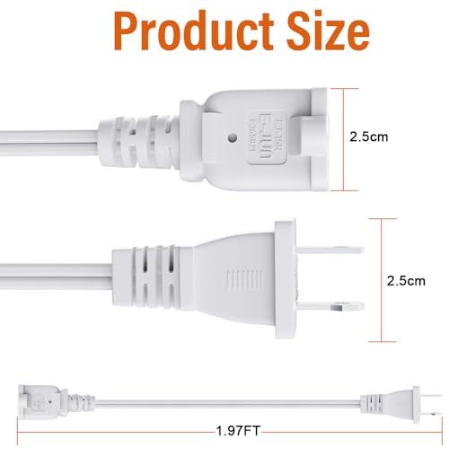 ROÉKO AC Power Cord, (0.6M) 2-Prong Extension Cord Adapter 125V 10A USA Outlet, 2 Prong Male Plug to Female Socket High - Power Extension Cable - White