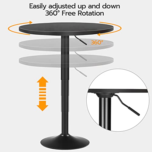 HOOBRO Bar Table, Height-Adjustable Round Pub Table 27-35.4 Inches, Cocktail Table with Sturdy Base, Modern Style, Easy to Assemble, Suitable for Small Space, Black BK58BT01G1