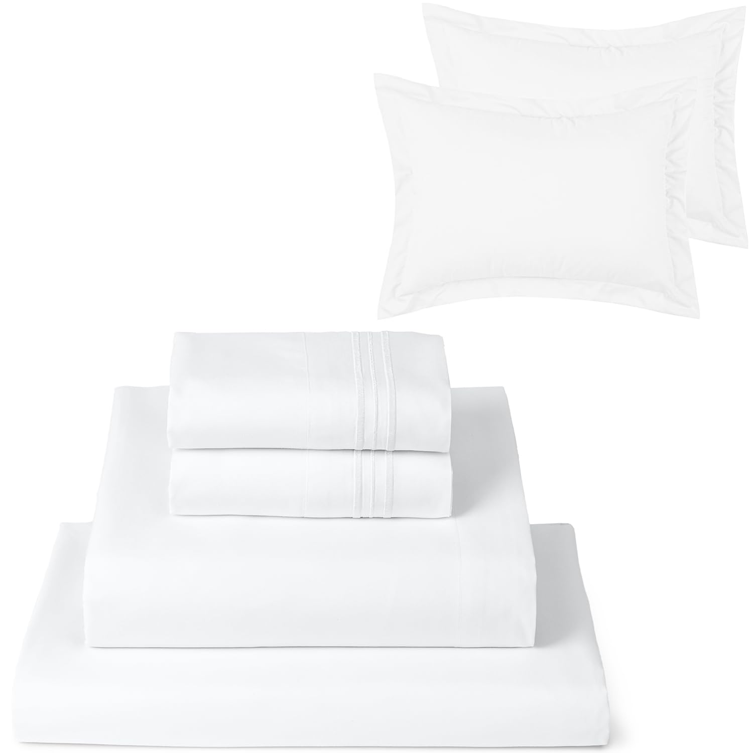 Mellanni Bed Sheet Set + 2 Pillow Shams Bundle&Save - Hotel Luxury Bedding Sheets & Pillowcases - Bundle Includes: 4pcs Bed Sheet Set and 2 Pillow Shams with 2" Flange (Full/Standard, White)