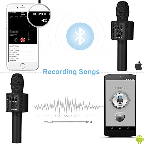 BONAOK Wireless Bluetooth Karaoke Microphone,3-in-1 Portable Handheld Mic Speaker for All Smartphones,Gifts for Kids Adults All Age Q37(Silver)