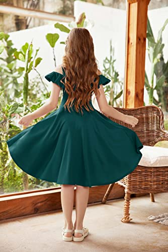 Arshiner Green Dress for Girls Summer Cold Shoulder High Low Hem Wedding Guest Dresses 6-7 Years