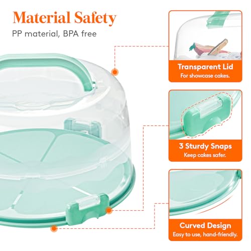 Lifewit Cake Carrier with Lid and Handle, Two Sided Cupcake Carrier Holder for 10” Cake or 9 Standard-Sized Cupcakes, Plastic Round Cake Transport Storage Container Stand for Pies and Cookies, Green