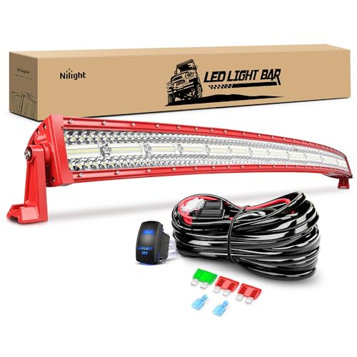 Nilight LED Light Bar 50 Inch Triple Row Spot Flood Combo Lights Red Shell with Wiring Harness Kit for Fog Light Driving Light Work Light on Off-Road Truck SUV ATV UTV