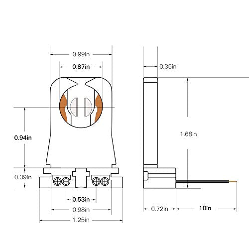 12-Pack JACKYLED Non-Shunted Turn-Type T8 Lamp Holder UL Socket Tombstone with 10 inches Wires Attached for LED Fluorescent Tube Replacements