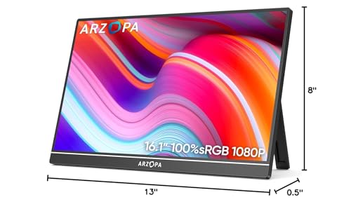 ARZOPA 16.1" Portable Monitor, 100% sRGB FHD 1080P Kickstand Portable Laptop Monitor High Color Gamut Display IPS Eye Care Screen for High-end Office & Entertainment -Z1C