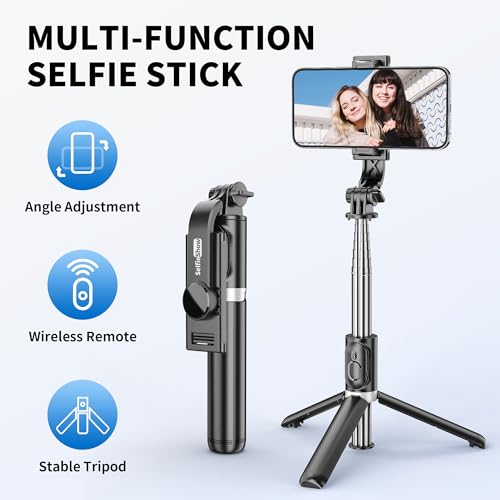 Selfie Stick Tripod, All in One Extendable & Portable iPhone Tripod Selfie Stick with Wireless Remote Compatible with iPhone 16 15 14 13 12 11 pro Xs Max 8 7, Galaxy Note10/S20/S10/OnePlus 9/9 PRO etc