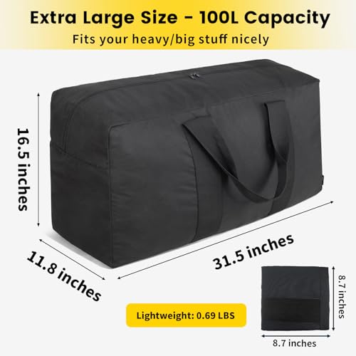 Vorspack Extra Large Duffle Bag for Travel - 100L Duffel Bag for Men Gear Bag for Storage Foldable Weekender Bag for Overnight Camping - Black