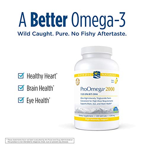 Nordic Naturals ProOmega 2000, Lemon Flavor - 120 Soft Gels - 2150 mg Omega-3 - Ultra High-Potency Fish Oil - EPA & DHA - Promotes Brain, Eye, Heart, & Immune Health - Non-GMO - 60 Servings