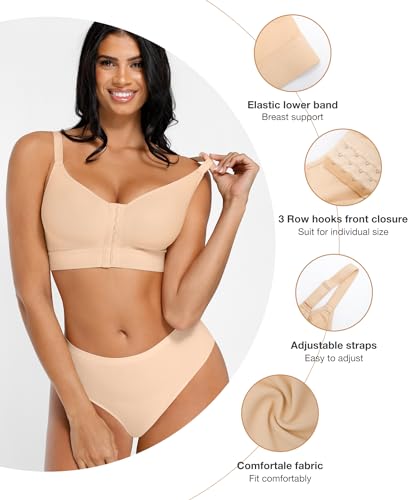FeelinGirl Post Mastectomy Surgery Compression Minimizer Bra for Women Plus Size Front Closure Surgical Beige S