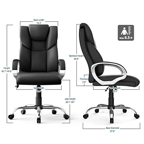 Office Chair, 350lbs Executive Leather Chair Home Office Desk Chairs, Ergonomic Computer Gaming Chair with Arm Padded, High Back Big and Tall Office Chairs with 360 Degree Rolling Wheels, Black