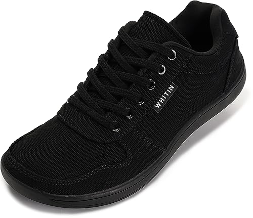 WHITIN Wide Toe Box Barefoot Sneakers for Women Canvas Minimalist Fashion Zero Drop Sole Shoes Size 5.5 Walking Non Slip All Black 36