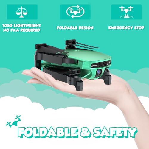 NEHEME NH525 Drone with Camera for Kids, Foldable Mini Drones Toys for Boys with 1080P HD Camera, Christmas Birthday Holiday Gifts ideas for Boys, One Key Start, 2 Batteries, Upgraded Version, Green