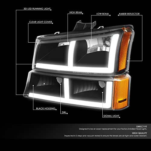 DNA MOTORING HL-LB4-CSIL03-BK-AM Pair of LED F-LED Light Bar Headlights Compatible with 03-06 Avalanche 1500 2500 / Silverado 1500 2500 3500 1500 HD 2500 HD, Fit Models without Factory Cladding ONLY