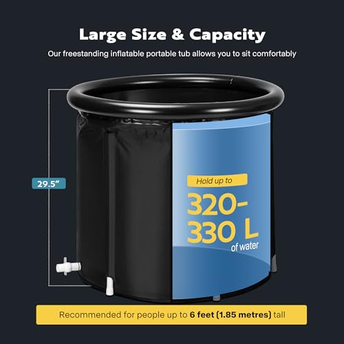 VIVOHOME Ice Bath Tub for Athletes and Fitness Lovers, Dia 29.5 inch Portable Cold Plunge Bathtub for Adult Recovery Therapy, Anti-Leak Freestanding Tub with Lid Cover for Outdoor Indoor, 85 Gallons