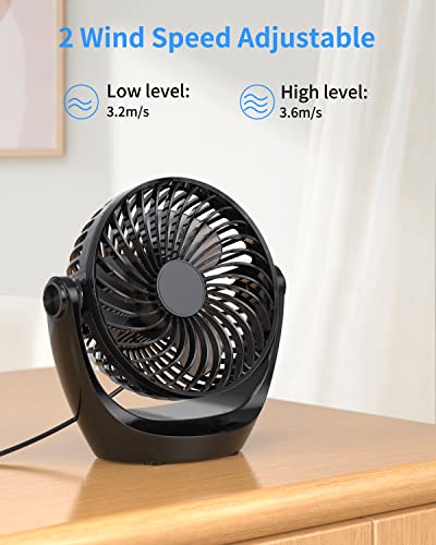 Aluan Desk Fan Small Table Fan with Strong Airflow Quiet Operation Portable Fan Speed Adjustable Head 360°Rotatable Mini Personal Fan for Home Office Bedroom Table and Desktop 5.1 Inch