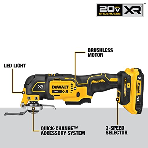 DEWALT 20V MAX XR Multi-Tool Kit, Oscillating Tool, 3-Speed, Quick Blade Change for Multi-Tool Needs, Cordless (DCS356D1)