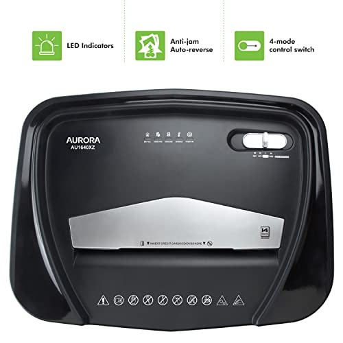 Aurora Anti-Jam 16-Sheet Crosscut Paper/CD and Credit Card Shredder/ 5-Gallon pullout Basket 30 Minutes Continuous Run Time