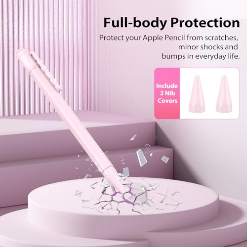 TiMOVO Holder Case Compatible with Apple Pencil (USB-C), TPE Protective iPad Pencil Cover Skin Sleeve with 2 Pen Caps, Supports Magnetic Attachment, Light Pink