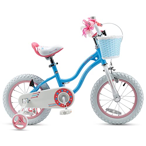 RoyalBaby Stargirl Kids Bike 14 Inch Girls Bicycle for Children with Training Wheels & Basket, Blue