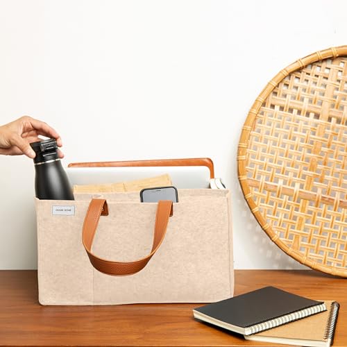 Chaise Home Organizer Caddy - File Folder Tote with Handle - Portable Office Bag - Teacher, School & Work Supplies - Arts & Crafts Storage (Beige)