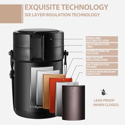 TTrpuon 82oz Thermos Container For Hot Food, 3 Tier Wide Mouth Insulated Stackable Food Container, lunch box for Work Office Outdoors Picnic (black)