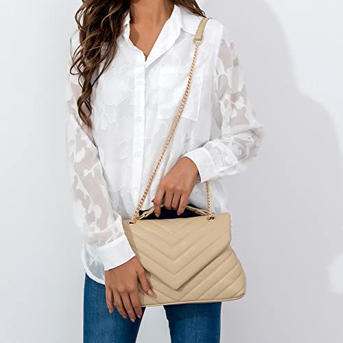 PRETTYGARDEN Women’s Fashion Crossbody Bags Lightweight Adjustable Chain Strap Quilted Designer Handbags Shoulder Bag (Beige)