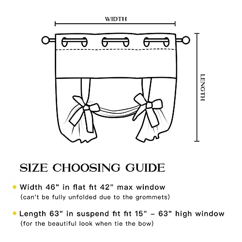 NICETOWN Farmhouse Curtain Window Treatment - Bathroom Curtain Roman Shade Kitchen Valance Window Curtain Tie Up Balloon Shade (Teal Blue, Grommet Top Panel, 46 inches W x 63 inches L)