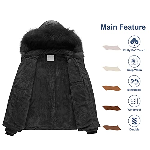 Chrisuno Lady Short Winter Puffer Coat Full Zip Soft Fleece Liner Lightweight Warm Velvet Jackets S Black