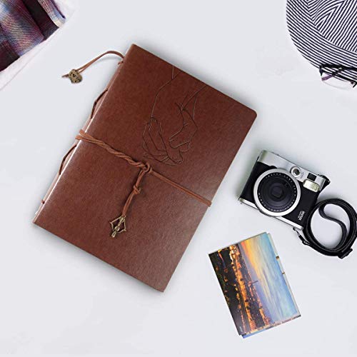 ThxMadam Vintage Notebook A5 Leather Cover Writing Notebook Loose Leaf Travel Journal Diary Refillable Sketchbook with 200 Kraft Pages/100 Sheets and 1 PVC Zipper Pocket Gift for Man Woman Student